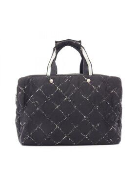 Chanel Boston Bag Vintage Travel Line Black White Nylon Mini